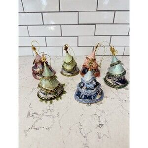 Thomas Kinkade Jeweled Tree Ornaments Bone China Bradford Exchange set of 6